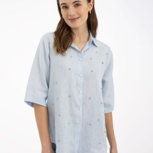 blusa lino celeste
