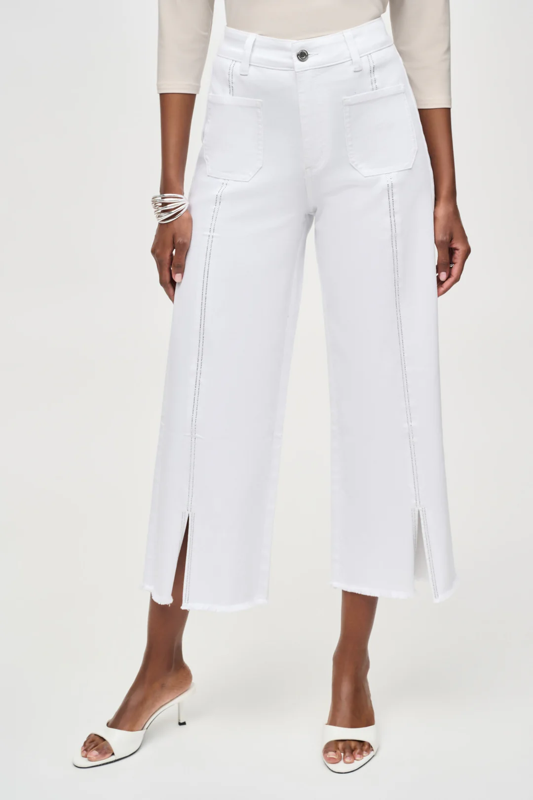 pantalones vaqueros culotte con costura frontal adornada pantalones vaqueros culotte con costura frontal adornada