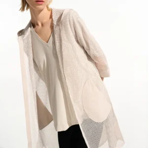 abrigo con capucha beige de malla joseph ribkoff