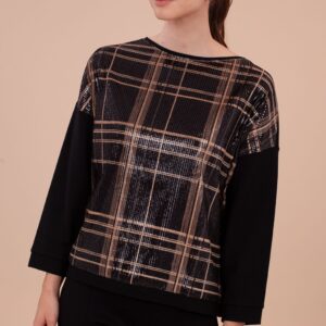 blusa cuadros con mangas negras brunella