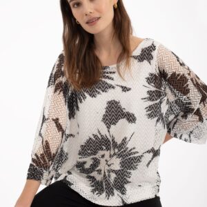 blusa calada estampada blanca y negra brunella