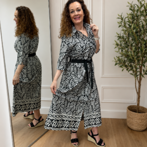 vestido camisero estampado selva blanco y negro sani blue