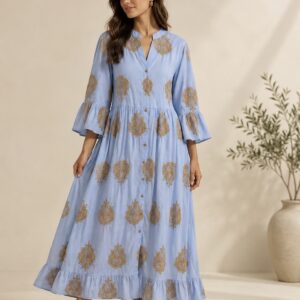 vestido anna mora largo estilo boho chic en tono azul cielo