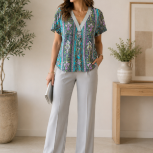 blusa brunella estampada en tonos turquesa