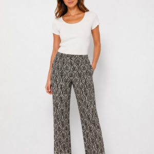 pantalón ancho estampado marrón crema allison – cambio