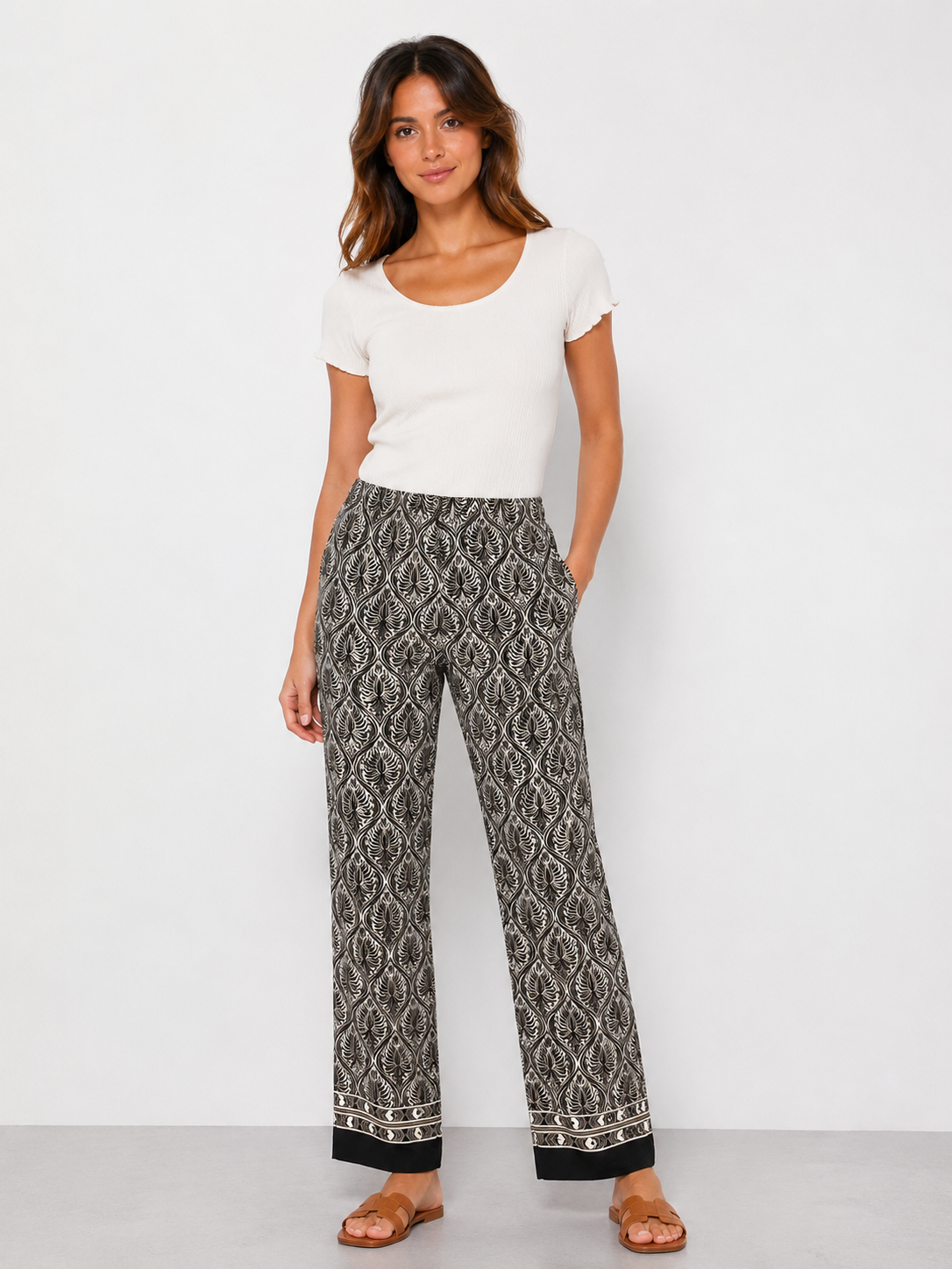 pantalón ancho estampado marrón crema allison – cambio pantalón ancho estampado marrón crema allison – cambio