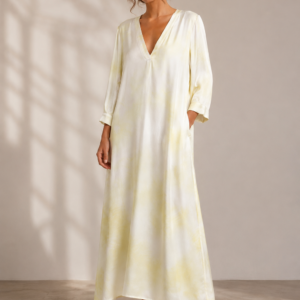 vestido anna mora largo amarillo con mangas