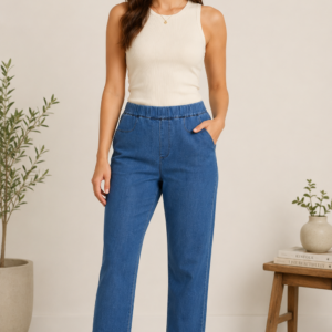 pantalón vaquero anna mora con adornos de pedrería en el bajo