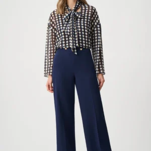 blusa de gasa estampado geométrico con cuello atado joseph ribkoff